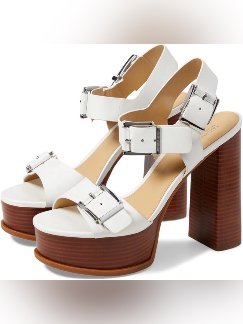 NWT ⭐️💫 Michael Kors Super Sexy White Leather Platform Buckle Sandals Size 9